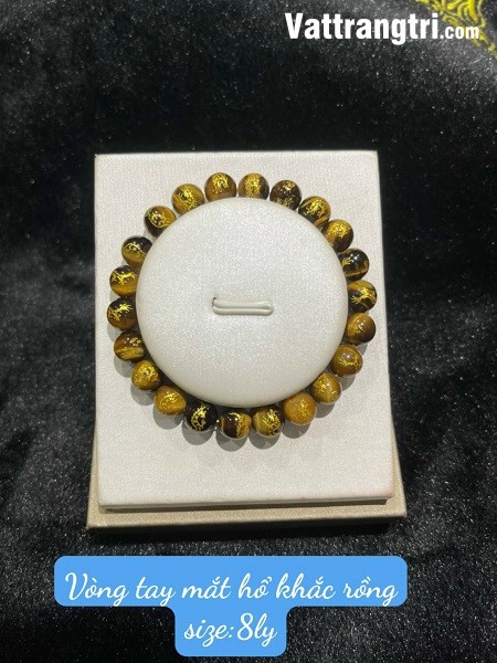 Vòng tay đá mắt hổ khắc rồng vàng 8ly - 10ly - 12ly - 14ly