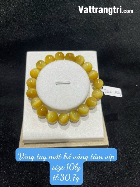 Vòng tay đá mắt hổ vàng tâm vip 8-14ly