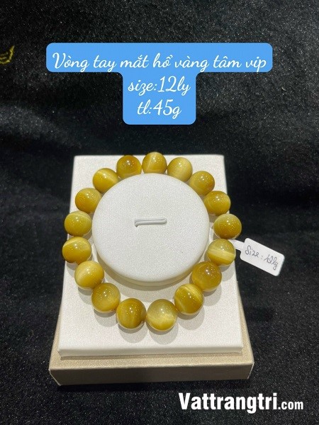 Vòng tay đá mắt hổ vàng tâm vip 8-14ly