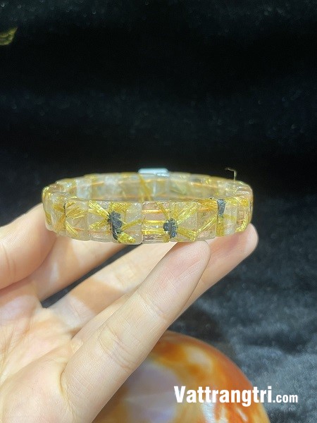 Vòng tay đá quý thạch anh tóc vàng hoa thị 11.5ly