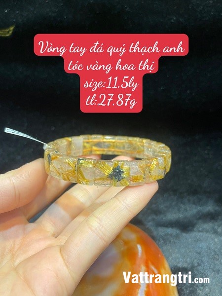 Vòng tay đá quý thạch anh tóc vàng hoa thị 11.5ly
