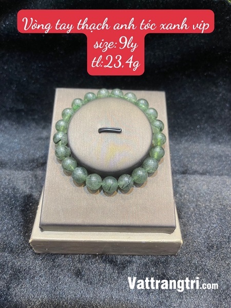 Vòng tay đá quý thạch anh tóc xanh tự nhiên vip 8-12ly