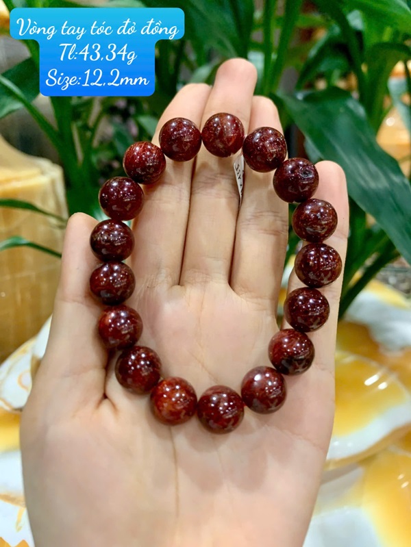 Vòng tay đá thạch anh tóc đỏ đồng 12,2ly