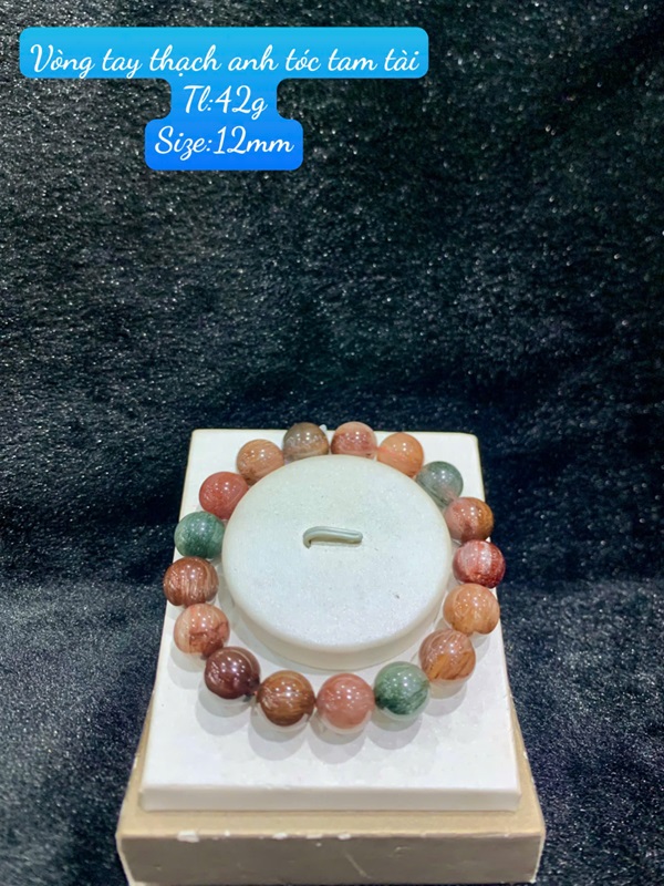 Vòng tay đá thạch anh tóc tam tài 12ly