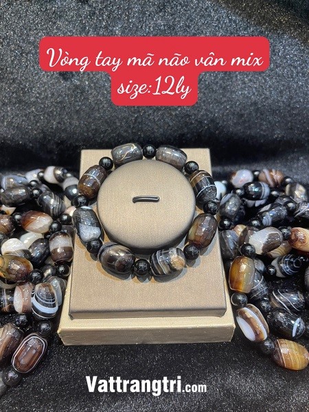Vòng tay đá mã não vân mix 12ly
