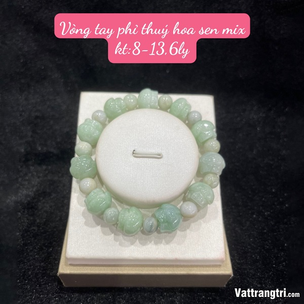 Vòng tay phỉ thuý hoa sen mix 8-13,6ly