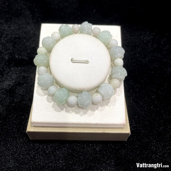 Vòng tay phỉ thuý hoa sen mix 8-13,6ly