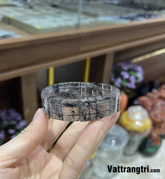 Vòng tay thạch anh tóc đen bản khúc 18ly