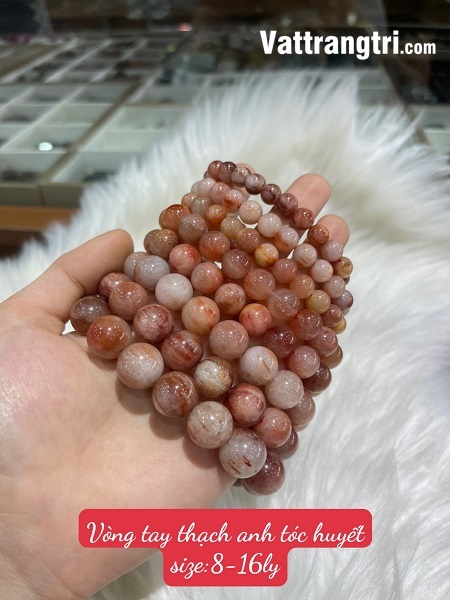Vòng tay thạch anh tóc đỏ huyết 8-16ly