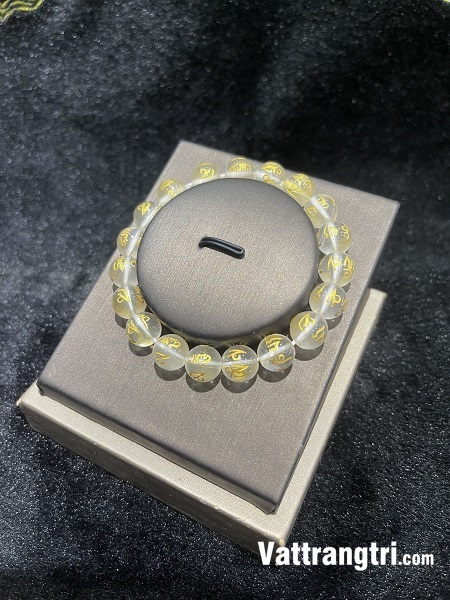 Vòng tay thạch anh trắng khắc chữ phạm tài lộc 10ly