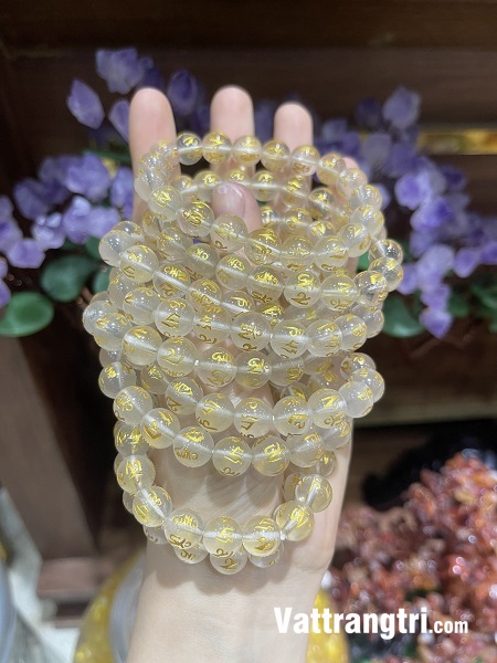 Vòng tay thạch anh trắng khắc chữ phạm tài lộc 10ly