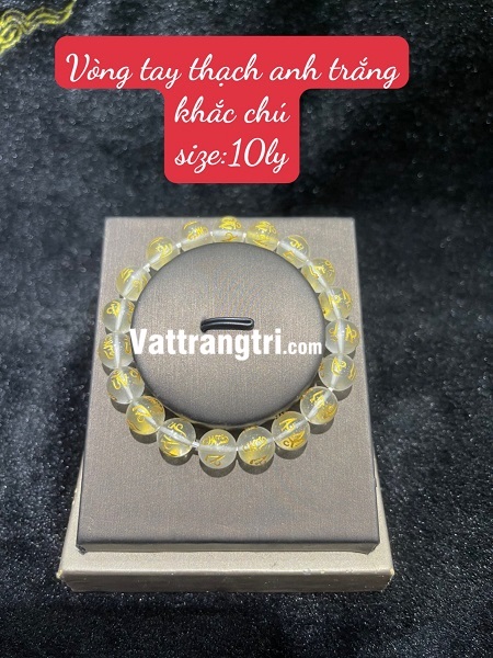 Vòng tay thạch anh trắng khắc chữ phạm tài lộc 10ly