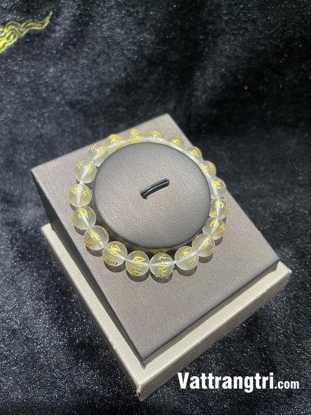 Vòng tay thạch anh trắng khắc chữ phạm tài lộc 10ly