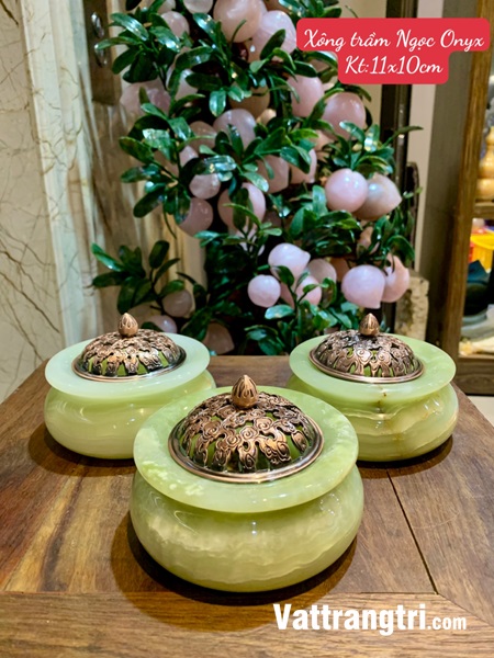 Lư Xông trầm Ngọc Onyx xanh 11cm