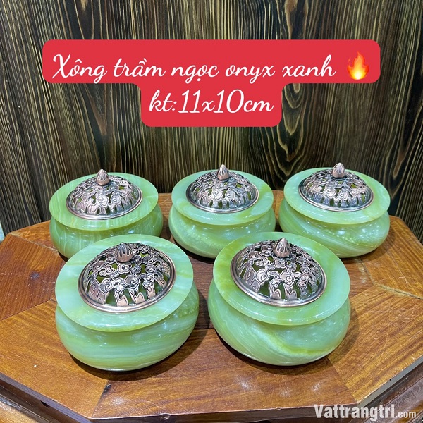 Lư Xông Trầm Xông Trầm Ngọc Onyx Xanh 11 x 10cm