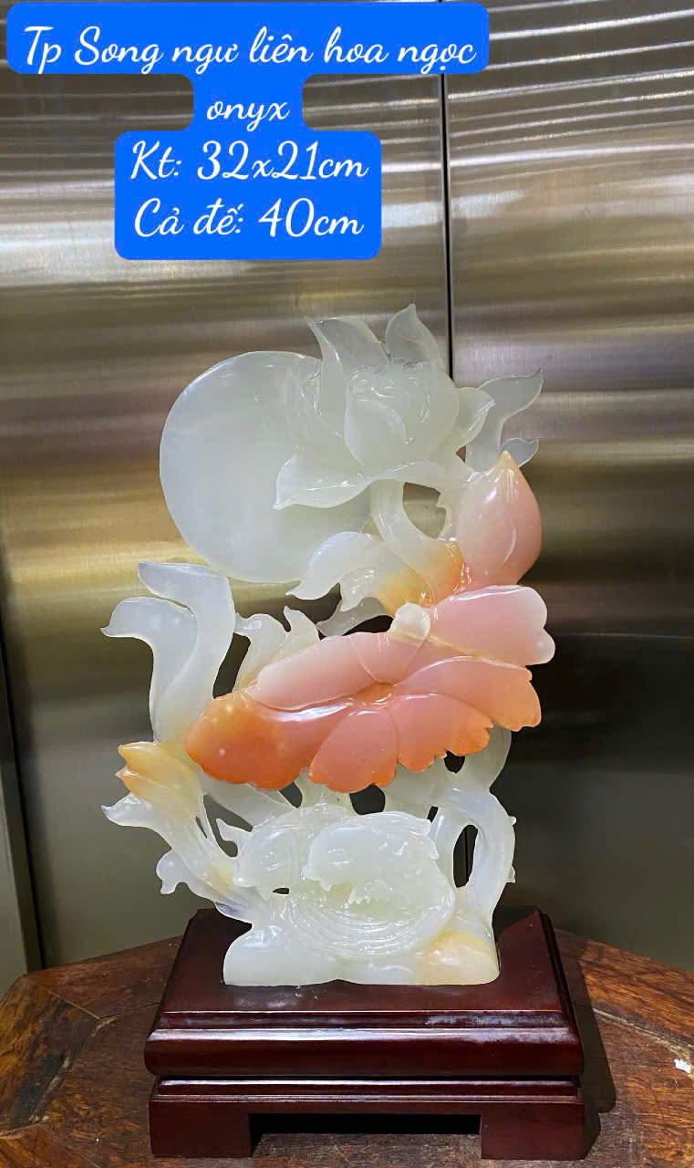 Song ngư liên hoa ngọc onyx 32x21cm