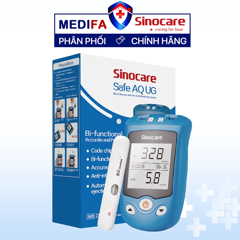 Máy đo đường huyết & Axit Uric Sinocare Safe AQ UG (Mmol/L) - không kèm que