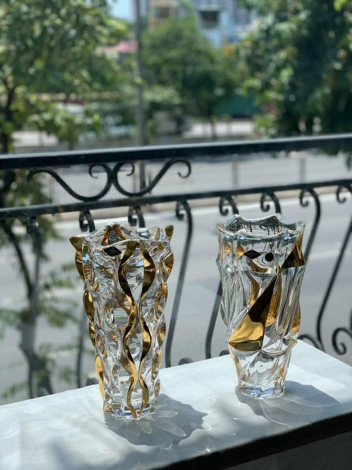 BÌNH HOA BOHEMIA PHA LÊ MẠ VÀNG 30,5 CM