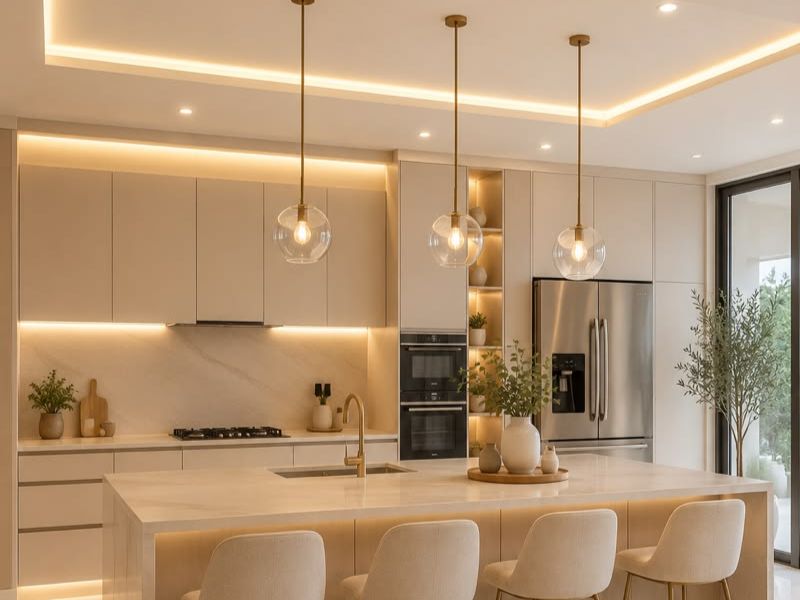 Mẫu đèn thả bàn ăn và đèn ốp trần trang trí căn hộ chung cư đẹp sang trọng