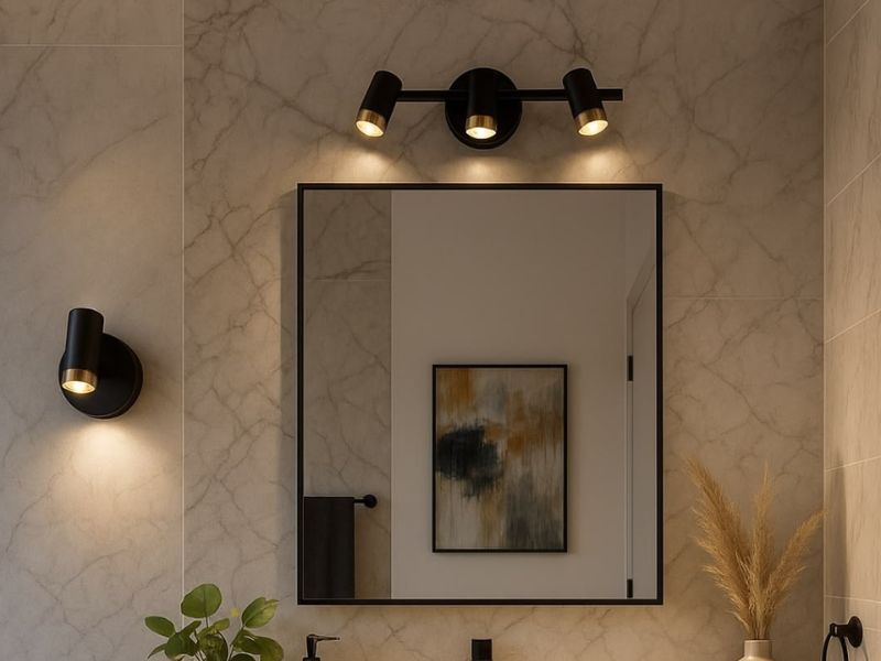 Thợ kỹ thuật lắp đèn gương phòng tắm đạt chuẩn IP chống nước và an toàn dây điện