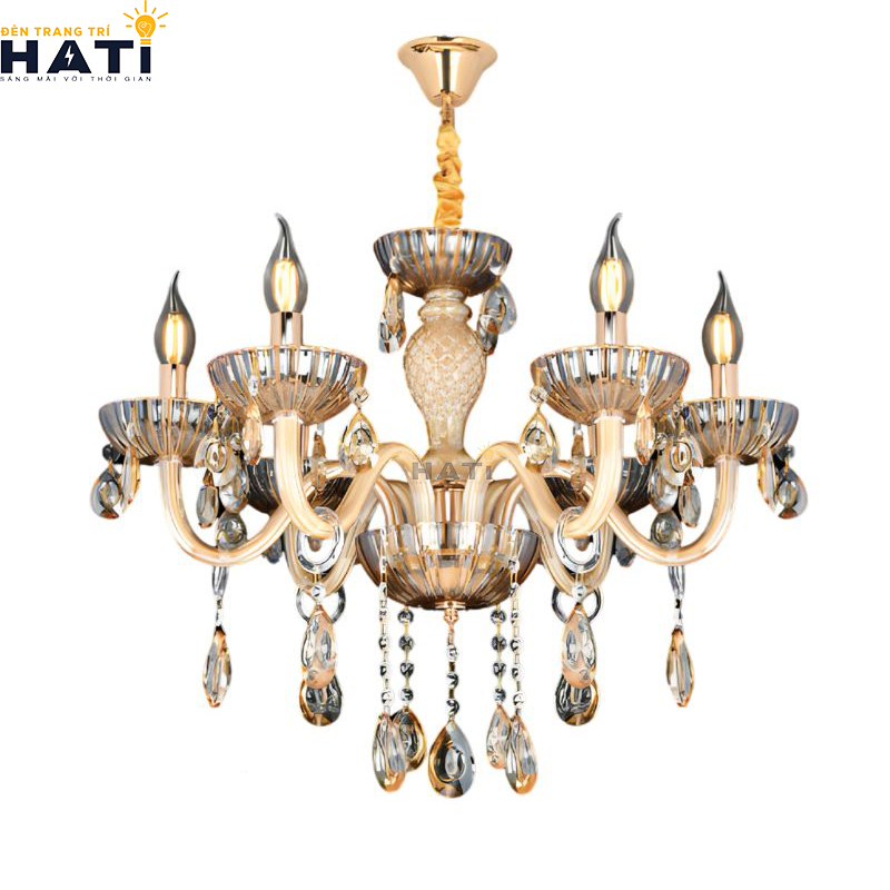 Khớp nối ngàm ren cơ khí CNC và tay uốn lượn đèn chùm tân cổ điển Inte 6 bóng giữ độ cân bằng tĩnh vững chãi tuyệt đối cho toàn bộ giàn đèn