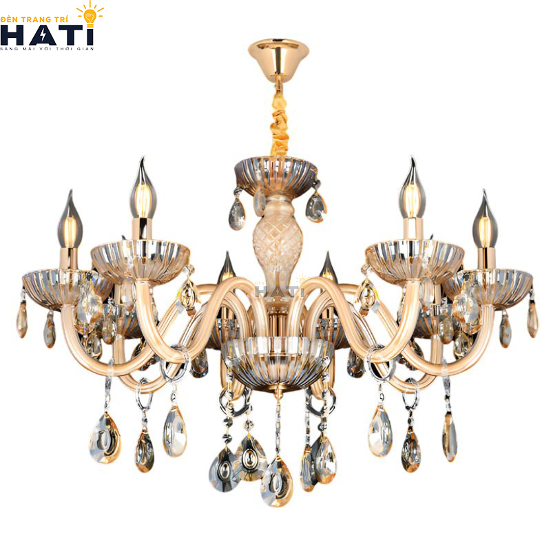 Khớp nối ngàm ren cơ khí CNC và tay uốn lượn đèn chùm tân cổ điển Inte 8 bóng giữ độ cân bằng tĩnh vững chãi tuyệt đối cho toàn bộ giàn đèn
