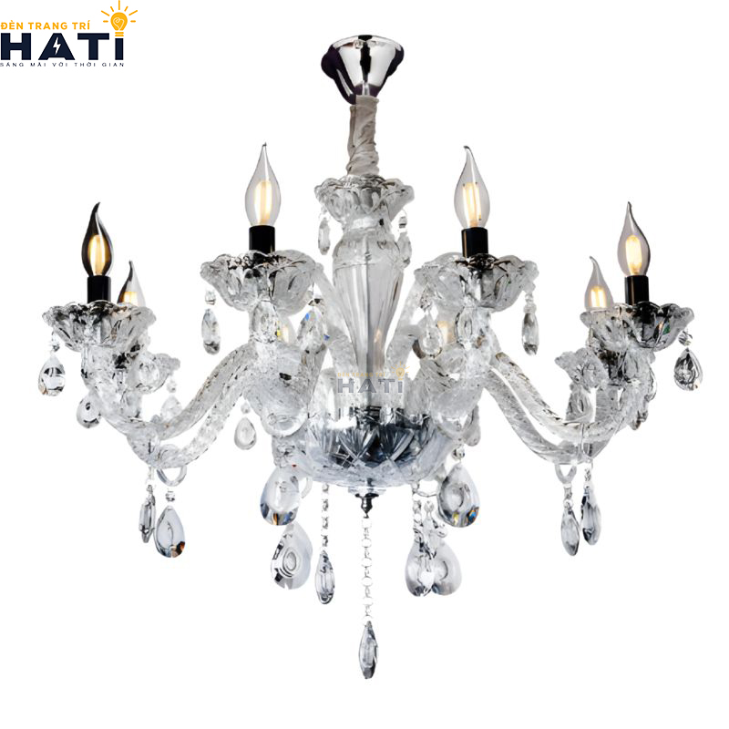 Khớp nối ngàm ren cơ khí CNC và tay uốn lượn đèn chùm tân cổ điển Respon 8 bóng giữ độ cân bằng tĩnh vững chãi tuyệt đối cho toàn bộ giàn đèn