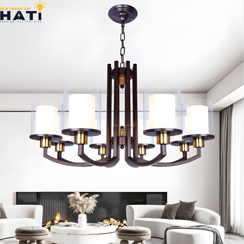 Bố cục đối xứng tổng thể đèn chùm tân cổ điển Anized 8 bóng màu nâu đồng quý phái