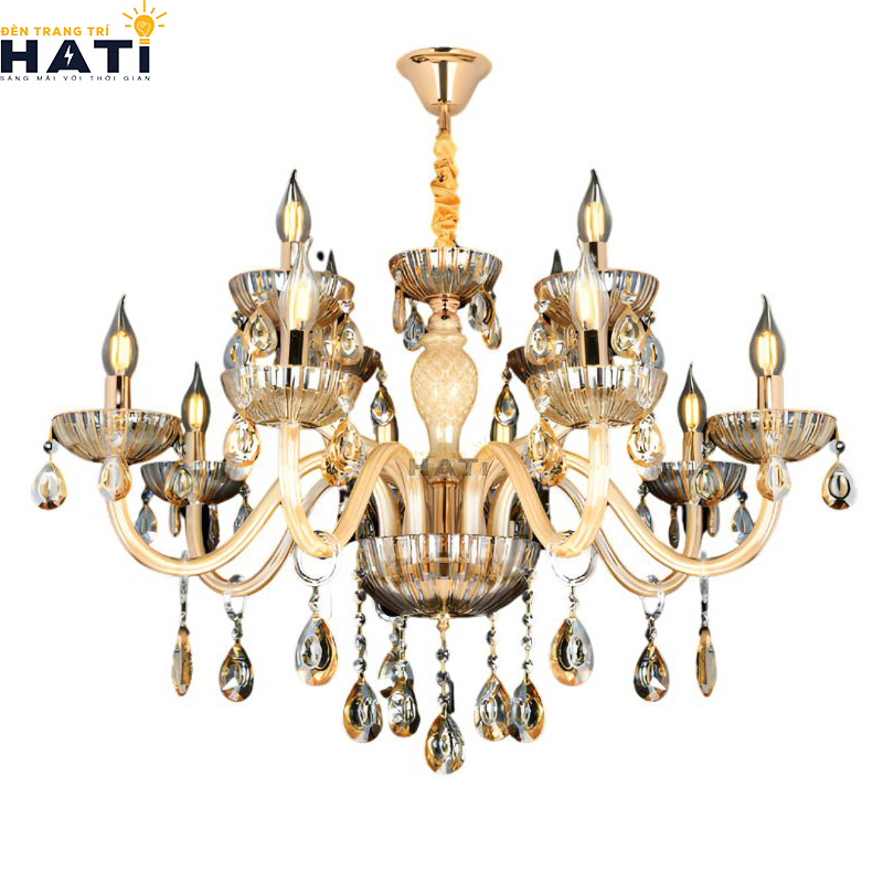 Khớp nối ngàm ren cơ khí CNC và tay uốn lượn đèn chùm tân cổ điển Inte 12 bóng giữ độ cân bằng tĩnh vững chãi tuyệt đối cho toàn bộ giàn đèn