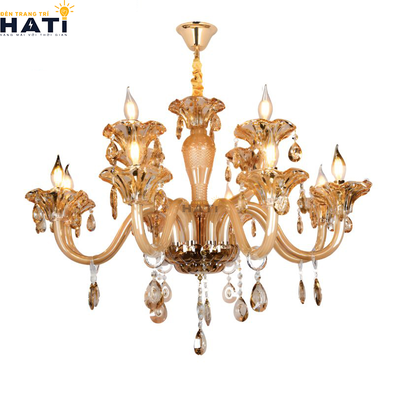 Chi tiết trụ thân chính và đĩa nâng chao đèn hoa văn chạm nổi Baroque của Đèn chùm cổ điển Sible 12 bóng