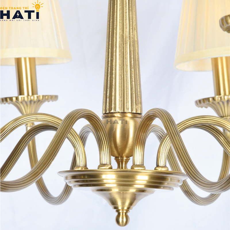 Khớp nối ngàm ren cơ khí CNC và tay uốn lượn đèn chùm tân cổ điển Cipline 6 bóng giữ độ cân bằng tĩnh vững chãi tuyệt đối cho toàn bộ giàn đèn