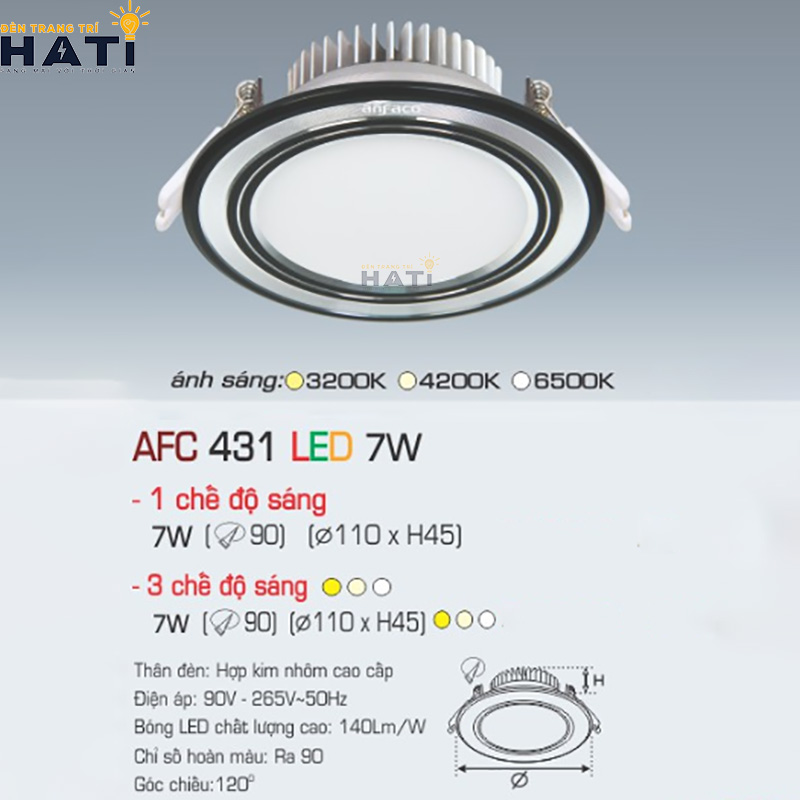 Đèn âm trần Anfaco AFC 431 7w