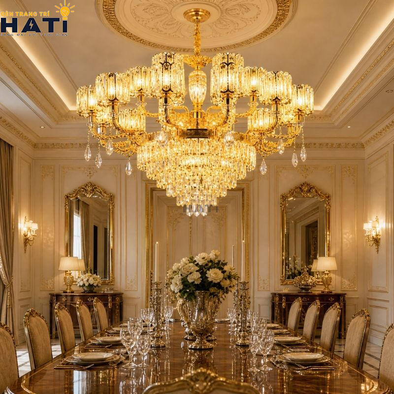Thiết kế hình khối phân tầng sang trọng của Đèn chùm cổ điển Organi 8+4 bóng khung kim loại đầm nặng tôn vinh giá trị tổng thể của kiến trúc nội thất