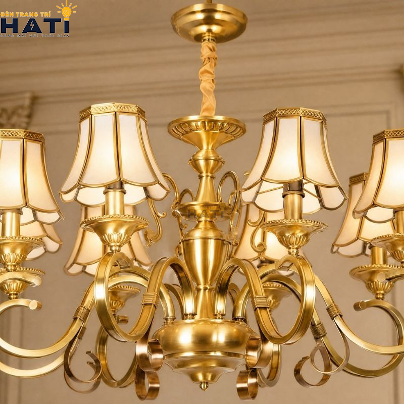 Khớp nối ngàm ren cơ khí CNC và tay uốn lượn đèn chùm tân cổ điển Tious 8 bóng giữ độ cân bằng tĩnh vững chãi tuyệt đối cho toàn bộ giàn đèn