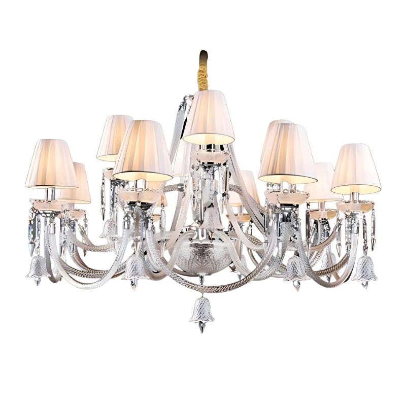 Gối đỡ trục tâm tiện nguyên khối của đèn chùm Amphill 12 bóng phân bổ tải trọng đối xứng phẳng hoàn mỹ trên trần phòng khách