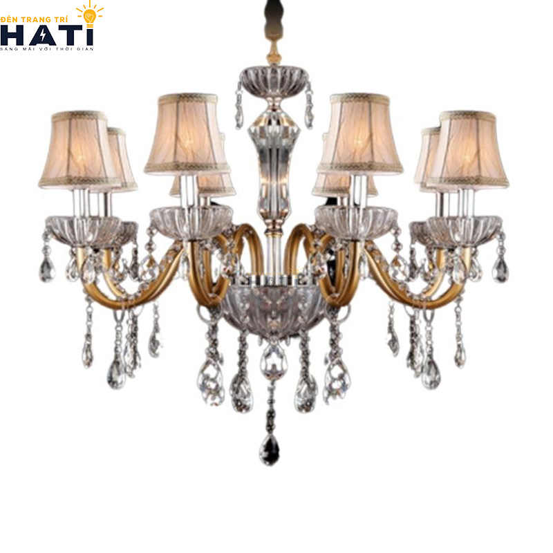 Hệ khuyên chốt khóa dải pha lê K9 của đèn chùm pha lê Harvest 8 bóng định hình tia tán sắc lộng lẫy và chịu lực an toàn