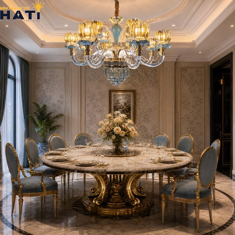 Cận cảnh các thanh lăng kính pha lê K9 vát cạnh giác kim cương đèn chùm pha lê Latern khúc xạ ánh sáng lộng lẫy