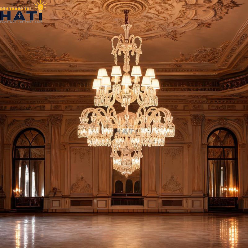 Hệ khuyên chốt khóa dải pha lê K9 của đèn chùm pha lê Savor định hình tia tán sắc lộng lẫy và chịu lực an toàn