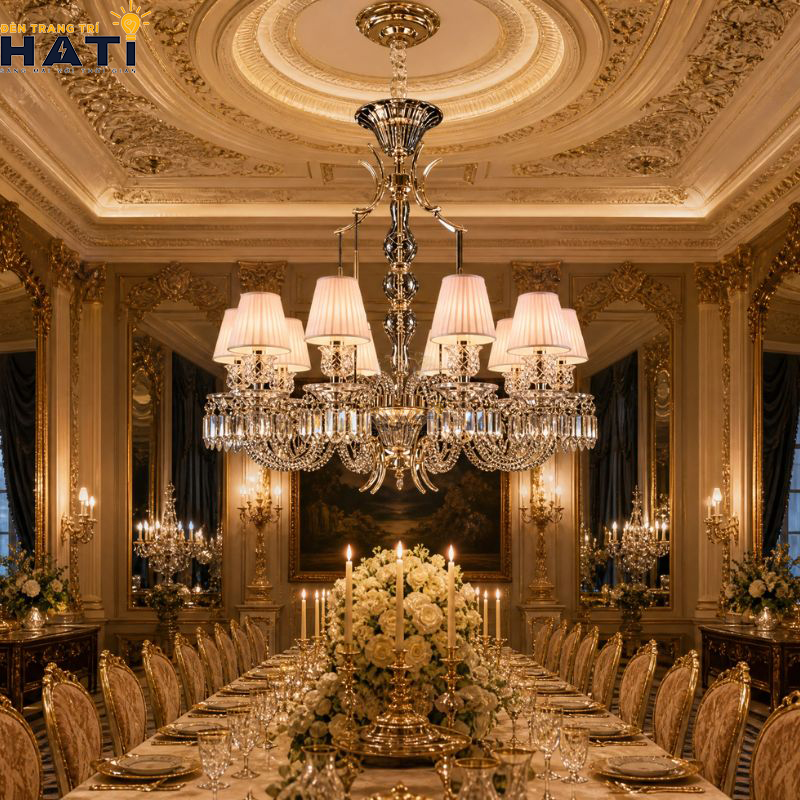 Diện mạo vương giả và cân đối của Đèn chùm pha lê Slony 10 bóng màu nâu đồng giả cổ tạo điểm nhấn quý phái cho không gian biệt thự
