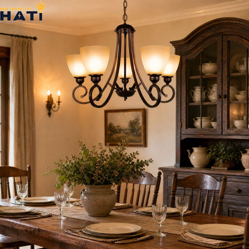 Chi tiết chao hoa thủy tinh mờ gia nhiệt đèn chùm Cautis 5 bóng