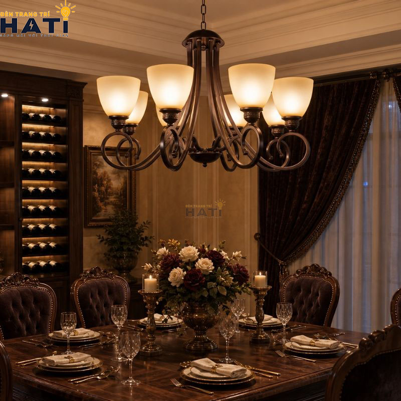 Chi tiết chao hoa thủy tinh mờ gia nhiệt đèn chùm Cautis 8 bóng
