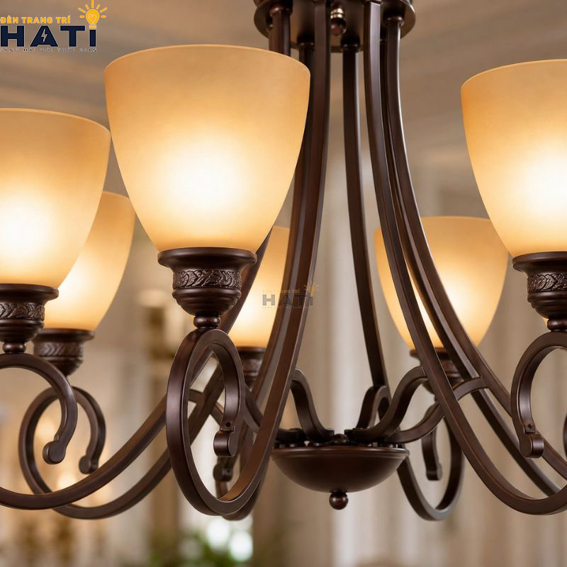 Khớp nối cơ khí ngàm ren CNC và tay đúc uốn lượn đèn chùm Cautis 8 bóng