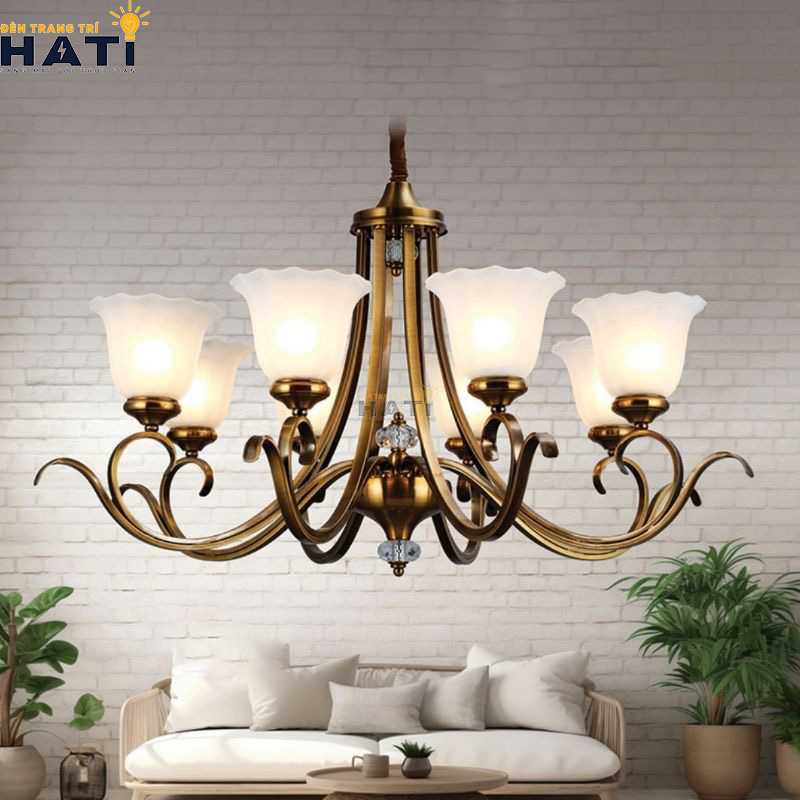 Khớp nối ngàm ren cơ khí CNC và tay uốn lượn đèn chùm tân cổ điển Gloomy 8 bóng giữ độ cân bằng tĩnh vững chãi tuyệt đối cho toàn bộ giàn đèn