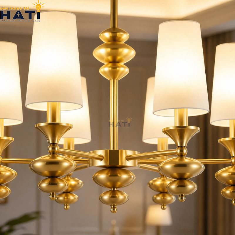 Khớp nối ngàm ren CNC và chi tiết tay uốn lượn đèn chùm Organi 6 bóng