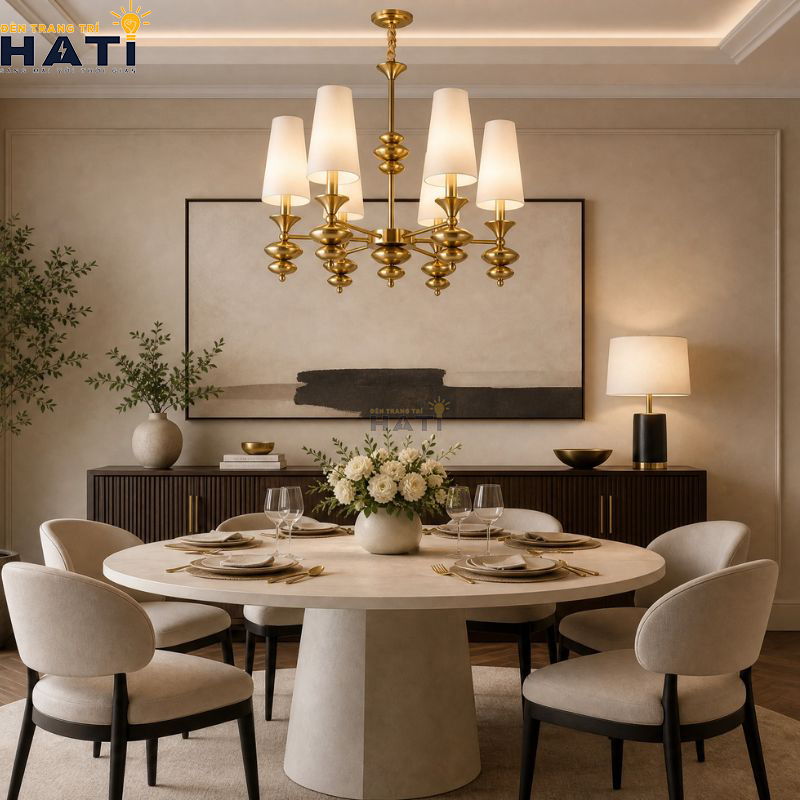 Cận cảnh chao hoa thủy tinh mờ gia nhiệt đèn chùm Organi 6 bóng