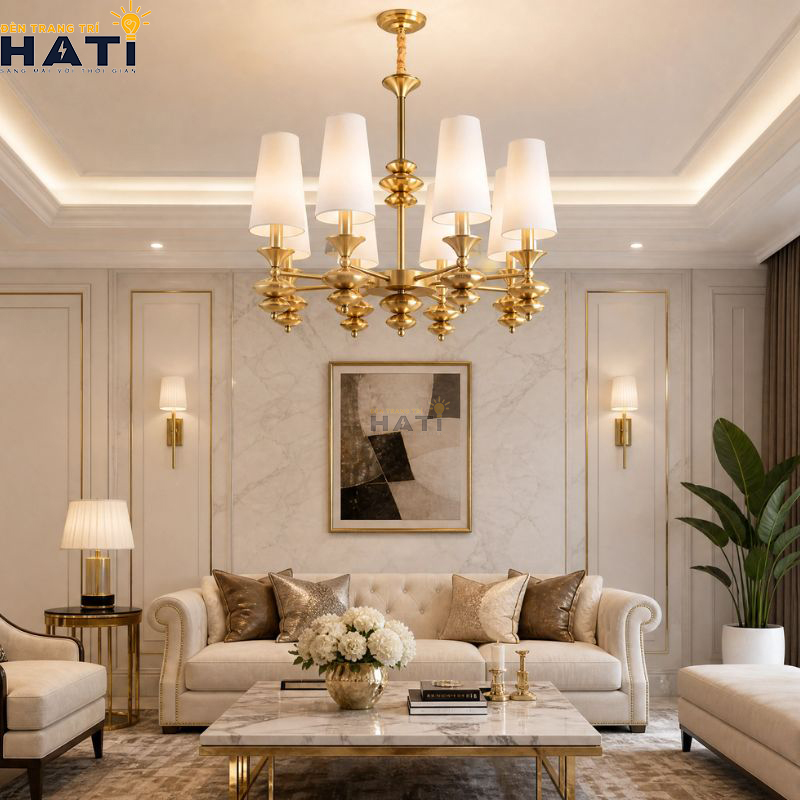 Cận cảnh chao hoa thủy tinh mờ gia nhiệt đèn chùm Organi 8 bóng