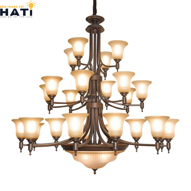 Khớp nối ngàm ren cơ khí CNC và tay uốn lượn đèn chùm tân cổ điển Pipo giữ độ cân bằng tĩnh vững chãi tuyệt đối cho toàn bộ giàn đèn