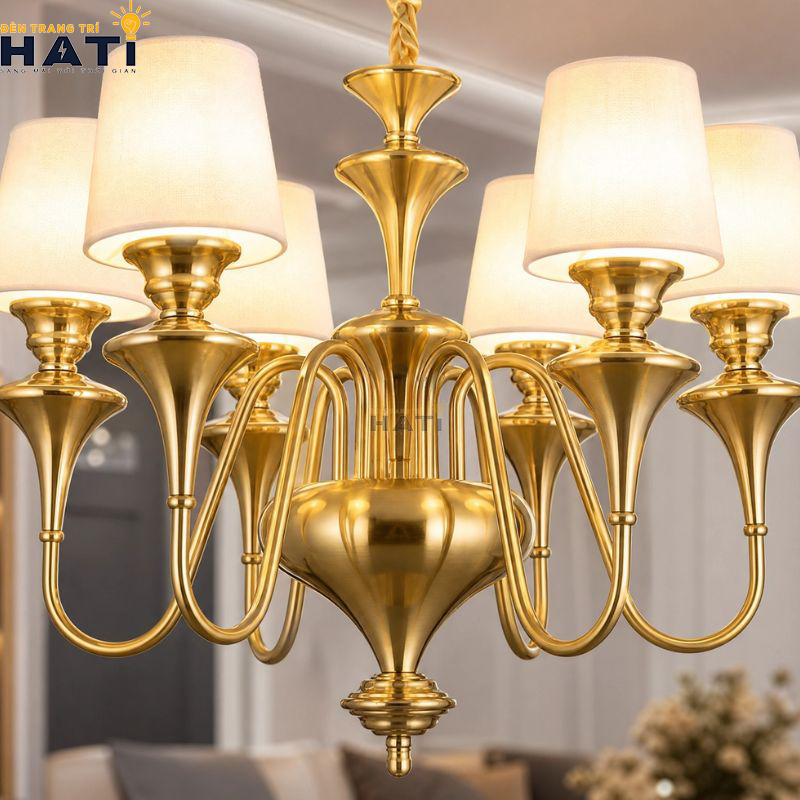 Khớp nối ngàm ren cơ khí CNC và tay uốn lượn đèn chùm tân cổ điển Respon 6 bóng giữ độ cân bằng tĩnh vững chãi tuyệt đối cho toàn bộ giàn đèn