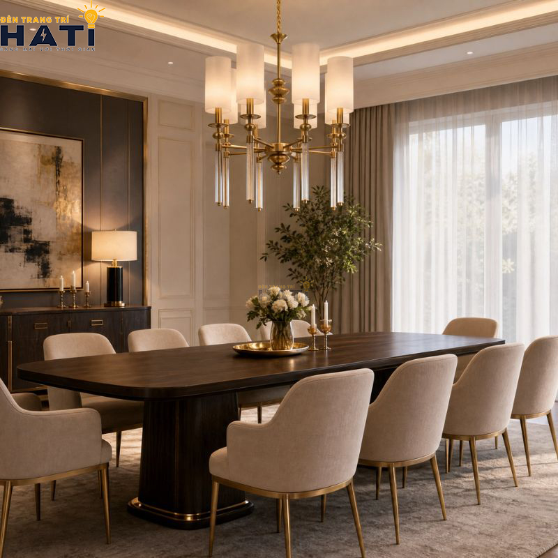 Cận cảnh chao hoa thủy tinh mờ gia nhiệt đèn chùm Sible 8 bóng