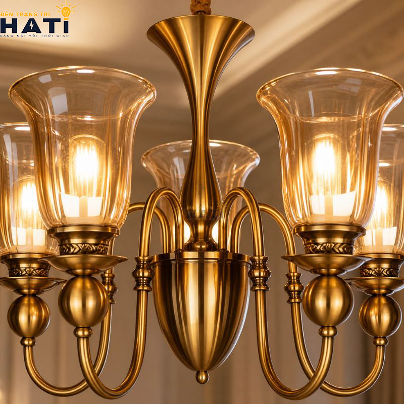 Ngàm ren cơ khí CNC và chi tiết tay đúc uốn lượn đèn chùm Tious 5 bóng